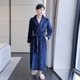 thumbnail image 1 of unisex Winter Warm long robes solid color Nightgown Couple mens womens thick fleece Bathrobe with pockets loungewear home clothes Navy L, 1 of 3