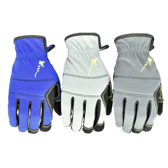 unisex adult All Purpose Utility Work Gloves High Performance Mechanics Gloves assorted colors 3 Pair Value Pack, Black, Grey, Blue, Large Pack of US