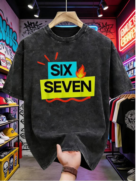 a unisex short sleeve t shirt in for casual wear print t shirt top clothing for men loose fit washed black short sleeves sizes 6 and 7 funny meme t shirt for men