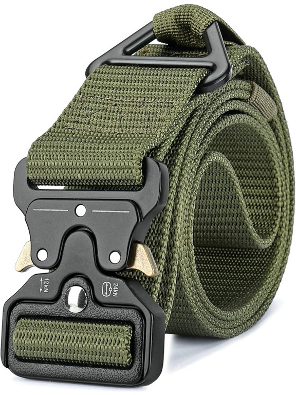 A universal belt for both men and women, 1.5 inches wide and 47.24 inches long, equipped with a quick-release metal buckle, suitable for work, hiking and camping.