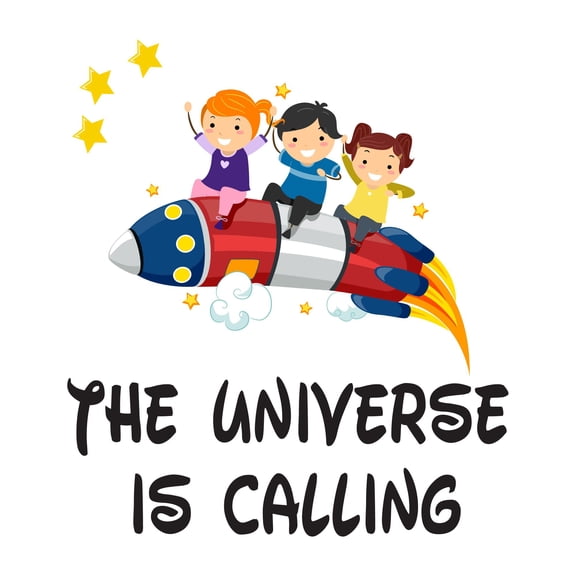 The universe is Calling Quote LetteringWall Decal Decoration The universe is Calling Adventurous Space Cartoon Rocket Decorating Ideas for Child's Bedroom Size: 27 In(W) x 30 In(H)