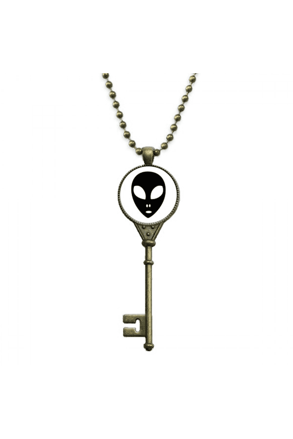 universe alien monster head portrait key necklace pendant tray embellished chain