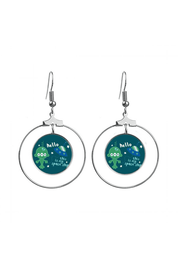universe and alien hello alien earrings dangle hoop jewelry drop circle