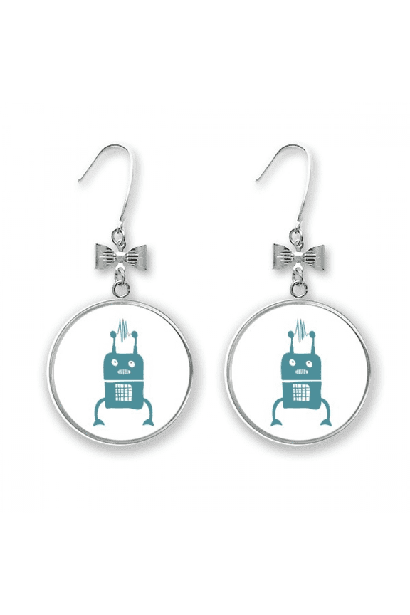 universe and alien robot art deco fashion bow earrings drop stud pierced hook