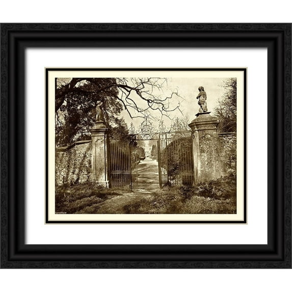 unknown 18x15 Black Ornate Wood Framed with Double Matting Museum Art Print Titled - Sepia Garden View I