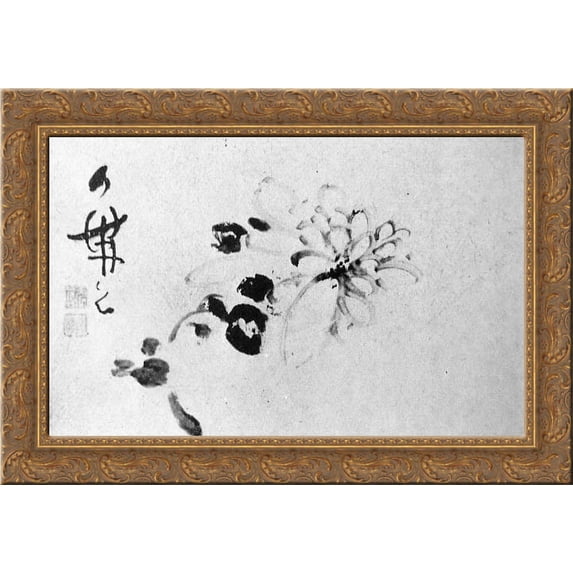 unknown title 24x19 Gold Ornate Wood Framed Canvas Art by no Taiga, Ike