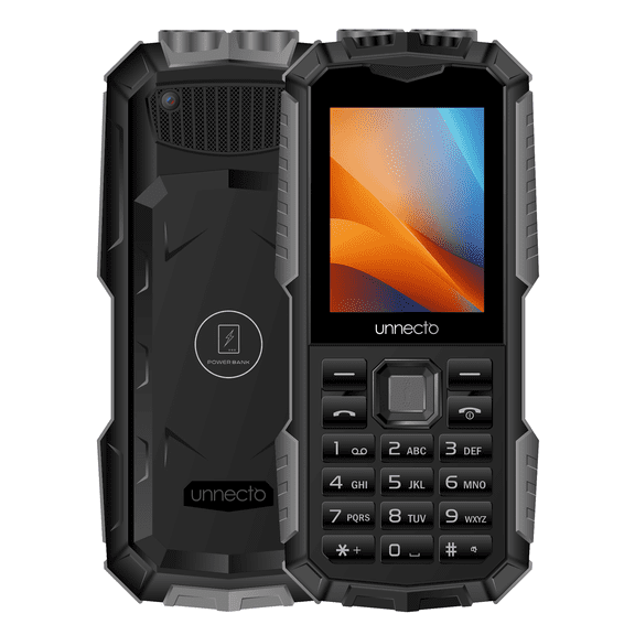 unnecto Bolt F1R | Dual SIM | 4G/LTE | Unlocked | Bluetooth | Rugged Design | Power Bank | International Version | Charcoal