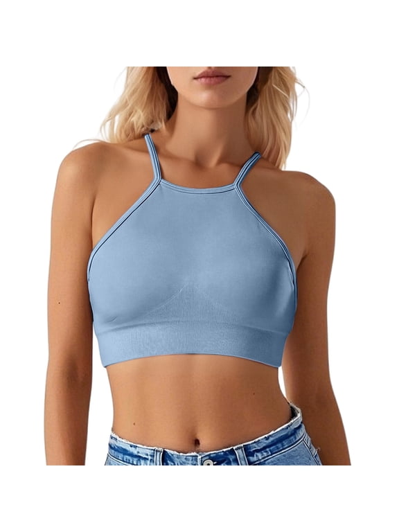 Women's Sports Bra Halter Workout Strappy Criss Cross Back Bra Removable Padded Full Coverage High Support Crop Tanks