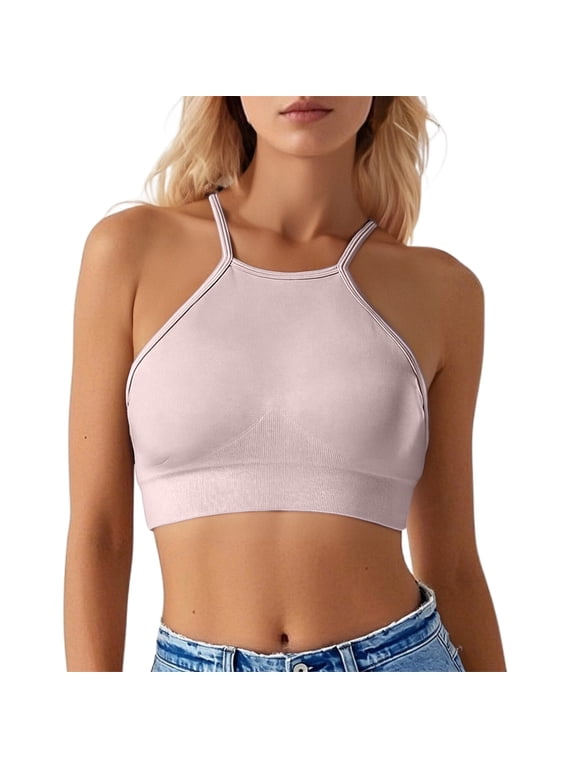 Women's Sports Bra Halter Workout Strappy Criss Cross Back Bra Removable Padded Full Coverage High Support Crop Tanks