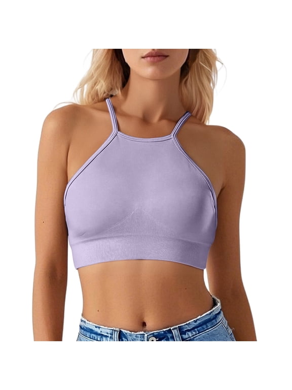 Women's Sports Bra Halter Workout Strappy Criss Cross Back Bra Removable Padded Full Coverage High Support Crop Tanks