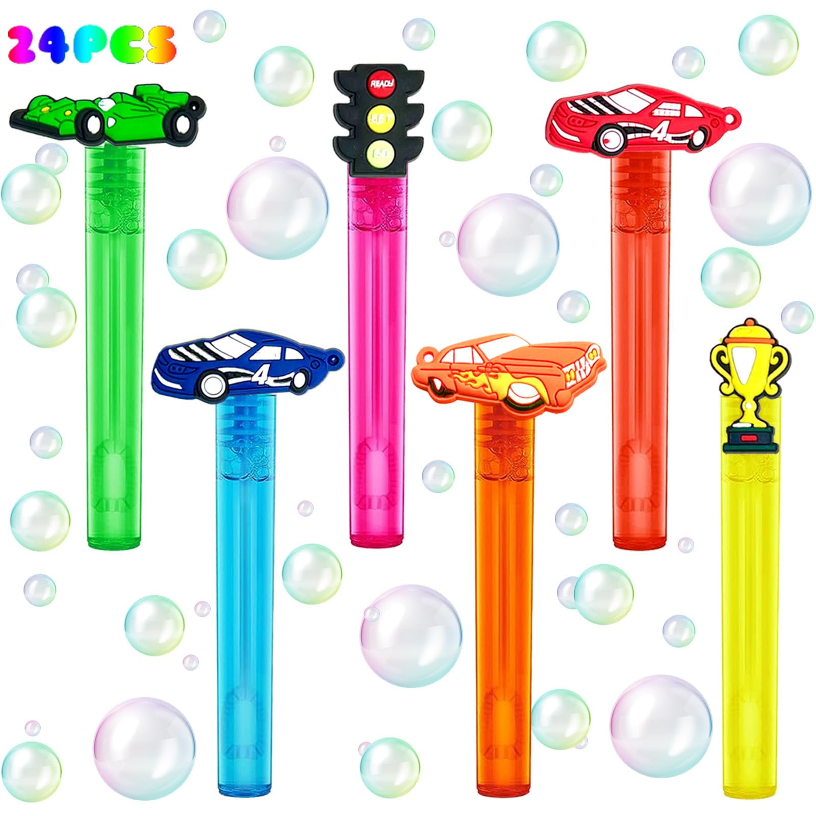 uoyoi Race Car Party Favors,24Pcs Race Car Bubble Wands for Kids,Cool Bubble Wand for Race Car Birthday Party Supplies,Classroom Prizes Pinata Goodie Bag Stuffers Gifts C47