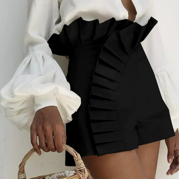 up to 60% off Gifts Usmixi Summer Shorts for Women Cute Ruffler Trim High Waist Solid Short Pants Plus Size Lightweight Comfy Straight Shorts Black s