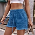 thumbnail image 1 of up to 60% off Gifts Usmixi Womens Denim Shorts Fashion Elastic Waist Drawstring Solid Short Pants Vintage Distressed Jeans Shorts with Pocket Blue l, 1 of 5