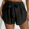 thumbnail image 1 of up to 60% off Gifts Usmixi Womens Elastic Waist Shorts Summer Soft Cotton Linen Irregular Short Pants Casual Solid Loose Shorts with Belt Black s, 1 of 6