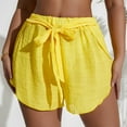 thumbnail image 1 of up to 60% off Gifts Usmixi Womens Elastic Waist Shorts Summer Soft Cotton Linen Irregular Short Pants Casual Solid Loose Shorts with Belt Yellow s, 1 of 7