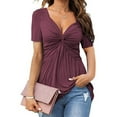 thumbnail image 1 of up to 60% off Gifts Usmixi Womens Tops Fashion Front Twist Knotted Pleated Hem Tunic Shirts Summer Cute Solid V-Neck Short Sleeve Blouses Purple m, 1 of 6