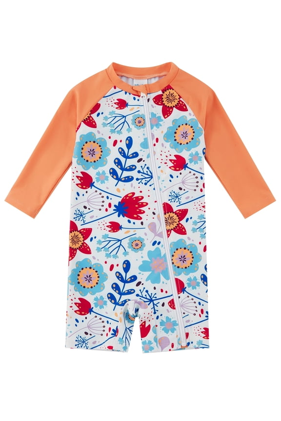 Baby Girl Sunflower UPF 50+ Long Sleeve Rash Guard One Piece Swimsuit Front Zipper 2-3T