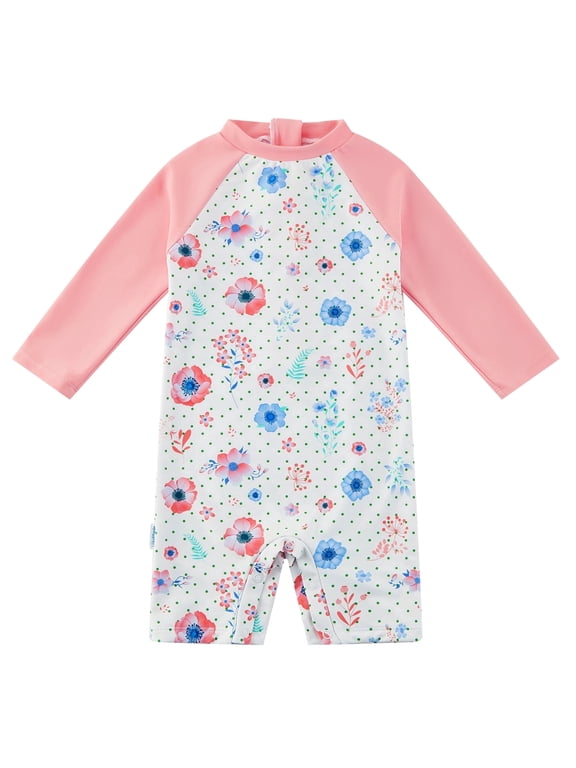 UPF 50+ Sun Protection Baby Girl One Piece Swimwear with Snap Design Infant Sunsuit 6-9 Months