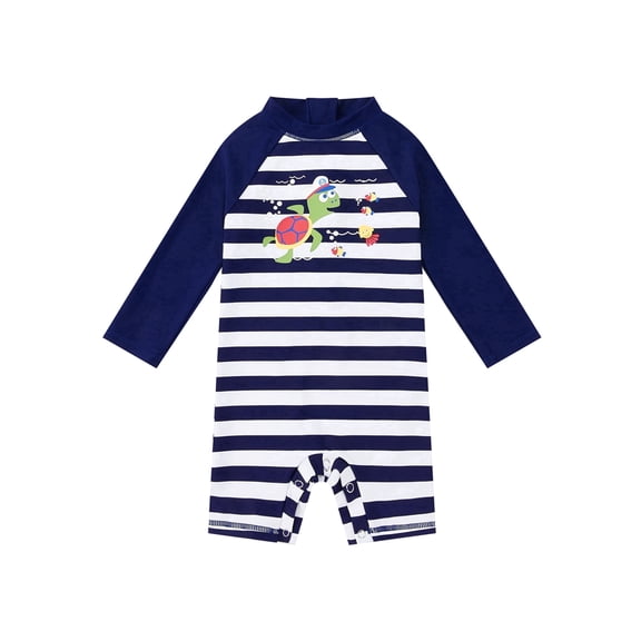 Upandfast UPF 50+ Baby Boy One-Piece Swimsuits Turtle Snap Long Sleeve Sunsuits 3-6 Months