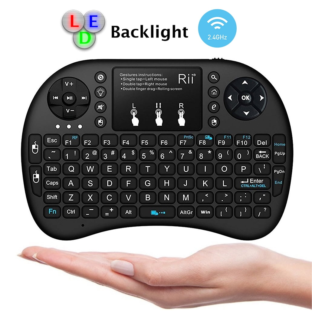 Rii i8 + 2.4 GHz mini teclado inalámbrico con Touchpad (ratón, LED  retroiluminación, batería de iones de litio recargable (actualizado 2017