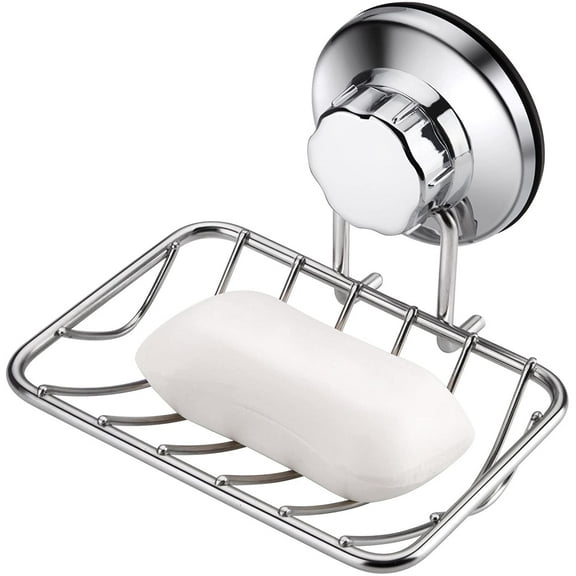 uper Powerful Vacuum Suction Cup Shower Soap Dish - Strong Rustproof Stainless Steel Soap Saver Sponge Holder for Bathroom & Kitchen Sink