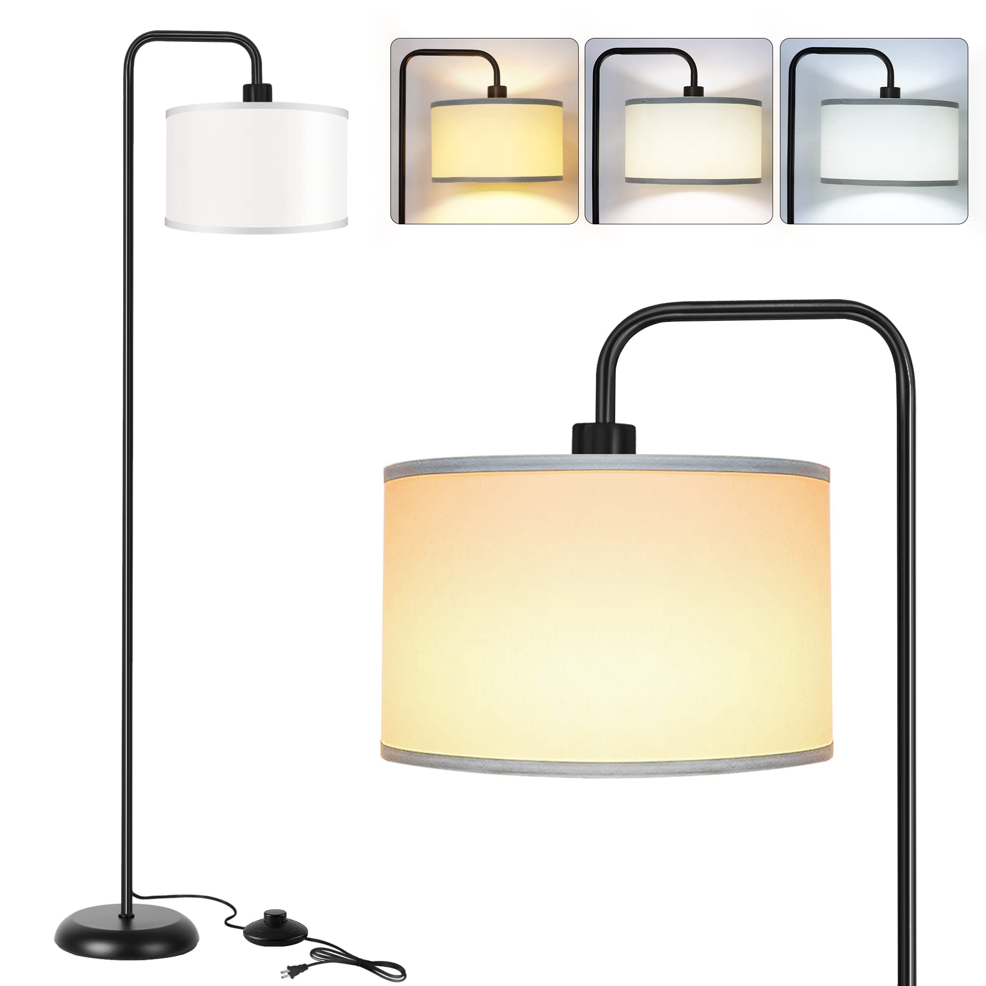 [upgraded] Led Floor Lamp For Living Room  3 Color Temperature With Foot Modern Standing Tall Pole Reading Bedroom Study Office 9w Bulb Included Black