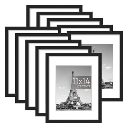 upsimples 10 Pack 11x14 Matted to 8x10 Linear Gallery Wall Picture Frame, Black