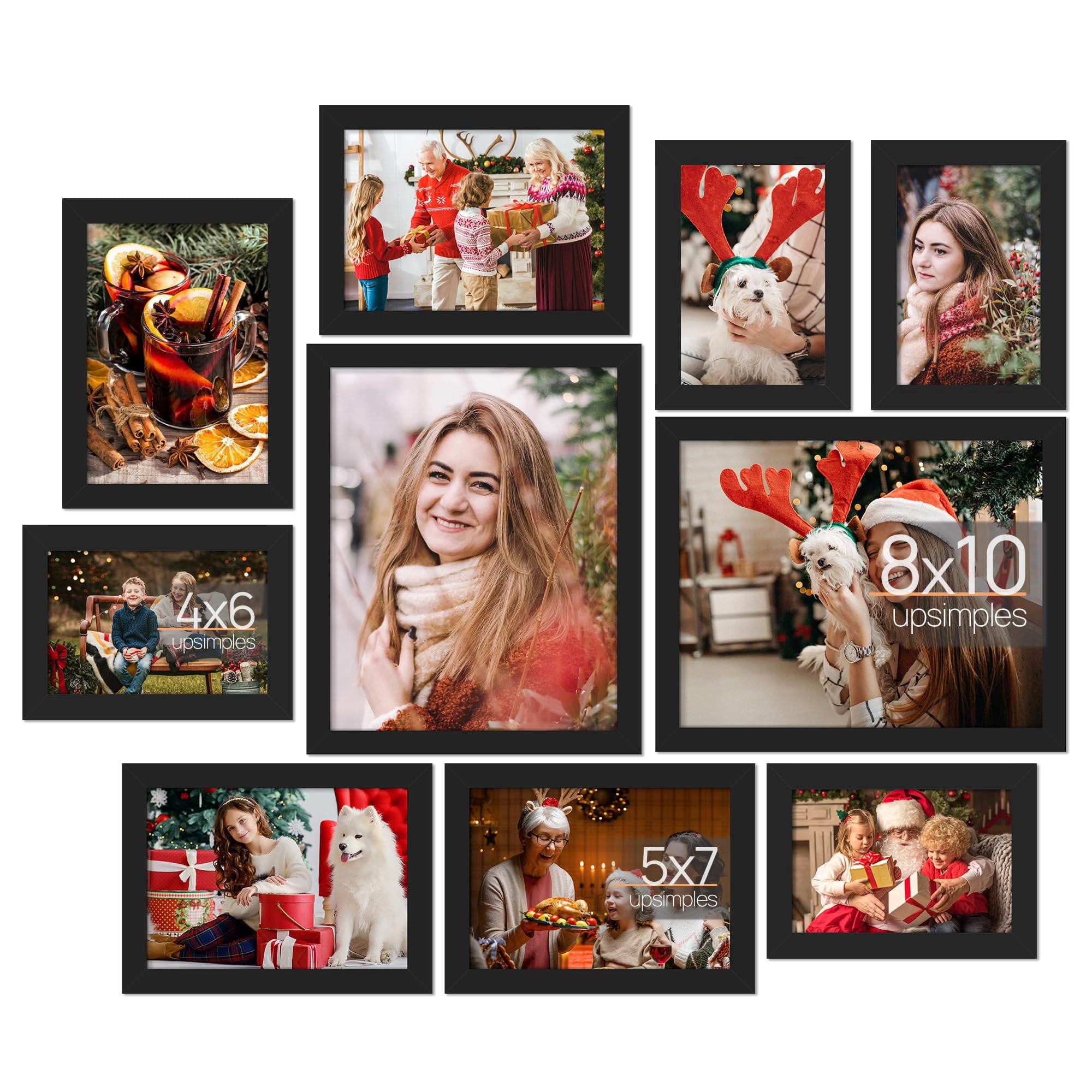 7-Pack Picture Frame Collage Set – Multi-Size Wall Gallery Frames (16x20, 11x14, 8x10, 5x7), Solid Wood, Black