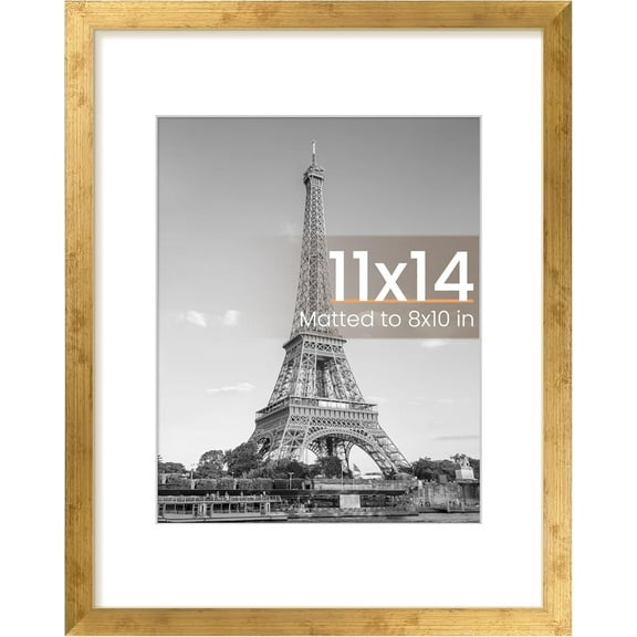 MaxxMarket 11x14 Picture Frame, Display Pictures 8x10 with Mat or 11x14 Without Mat, Wall Hanging Photo Frame, Bronze, 1 Pack