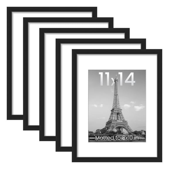 upsimples 11x14 Picture Frame XEF1Set of 5, Display Pictures 8x10 with Mat or 11x14 Without Mat, Wall Gallery Photo Frames, Black
