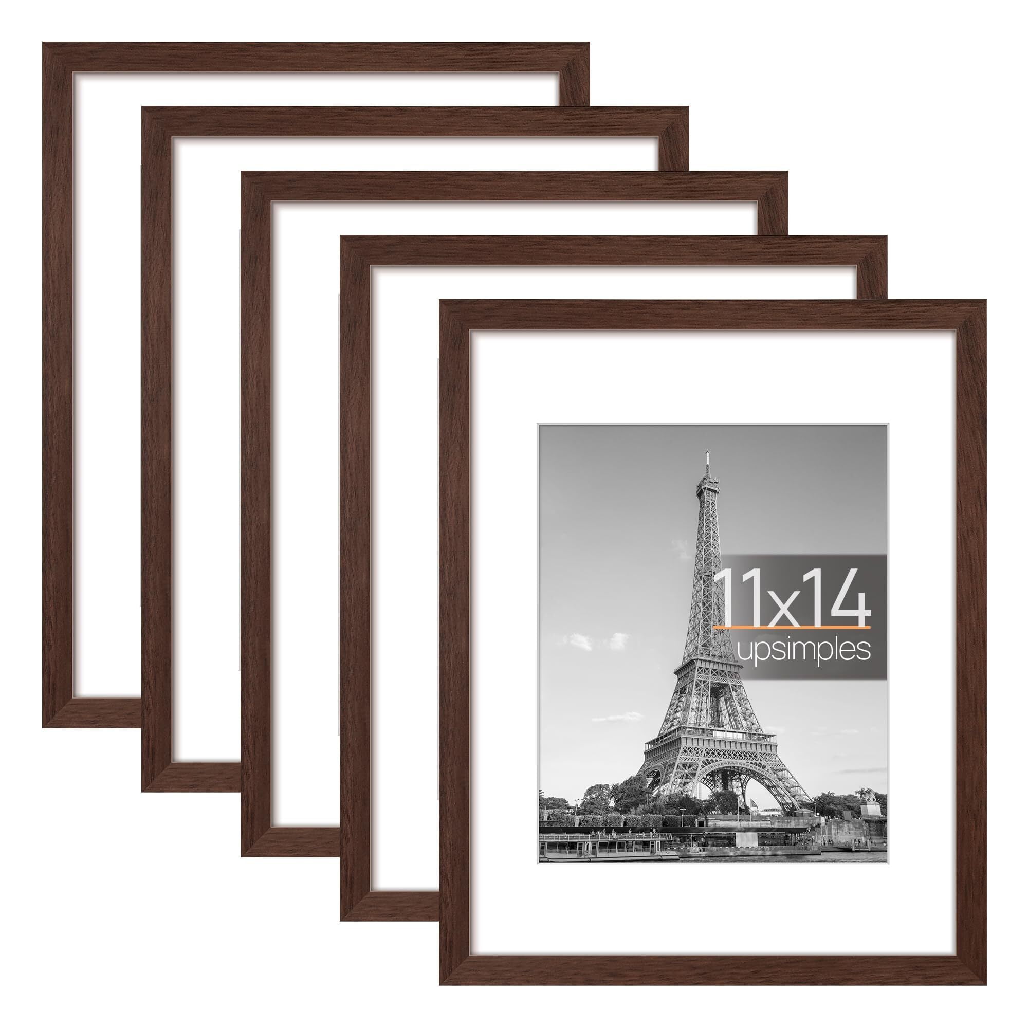 upsimples 5 PACK 11x14 Matted to 8x10 Gallery Wall Picture Frame, Brown