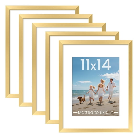 upsimples 5 PACK 11x14 Matted to 8x10 Gallery Wall Picture Frame, Gold Photo Frames