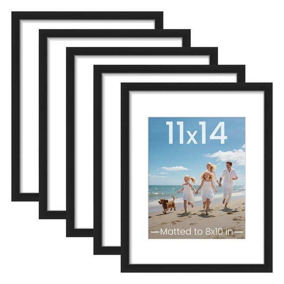 upsimples 5 PACK 11x14 Matted to 8x10 Linear Gallery Wall Picture Frame, Black