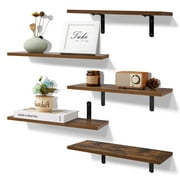 upsimples 5 PACK Wood Wall Mounted Floating Shelves, with Metal Brackets for Bedroom, Living Room, Bathroom, Brown