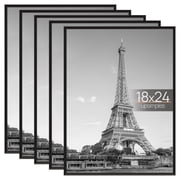 upsimples 5 Pack Poster Frames, 18 x 24 Plastic Picture Frame for Horizontal or Vertical Wall Mounting, Black