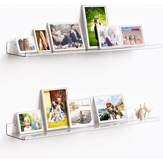 upsimples 6 Pack Acrylic Shelves for Wall Storage, 15" x 4“ Floating Bookshelves for Kids, Display Shelf Organizer for Bathroom, Bedroom, Living Room, Kitchen, Room Decor, Clear