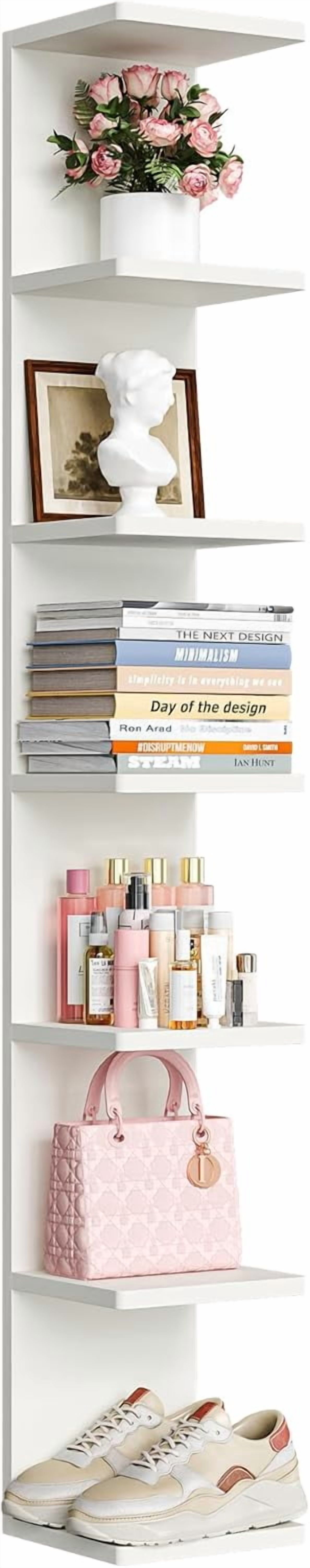 upsimples 7-Tier Floating Wall Shelf, White Wall Mounted Display and Storage Shelf, Decorative Shelves for Bedroom, Living Room, Bathroom, and Office