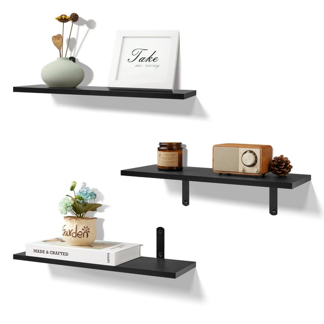 upsimples Medium Size Floating Shelves, 3Pc Wood Shelves with Metal ...