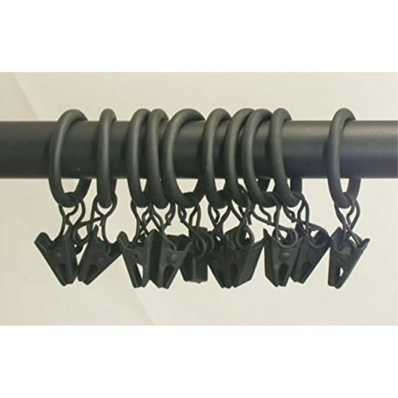 Urbanest 1" Metal Curtain Rod Rings with Clips and Eyelets, Fits up to 3/4″ Rod – Durable Drapery Rings for Smooth Gliding & Secure Grip, 40 Pieces, Black