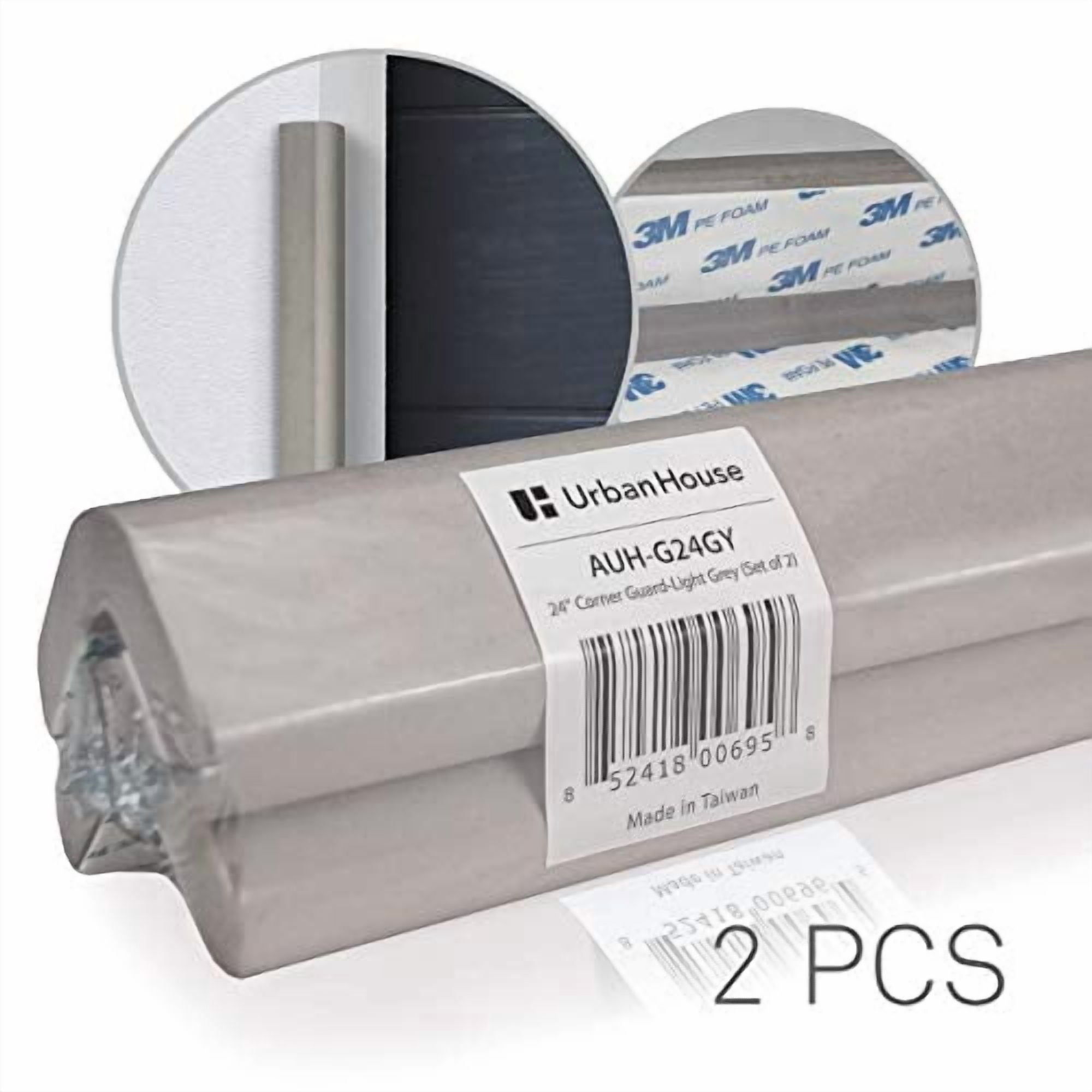 urbanhouse (2-Pack High-Density Corner Guard Edge Protector & Bumper for Parking Garages, Workshops, Baby Proofing Walls and Furniture - Neutral Grey, 24 Inches.