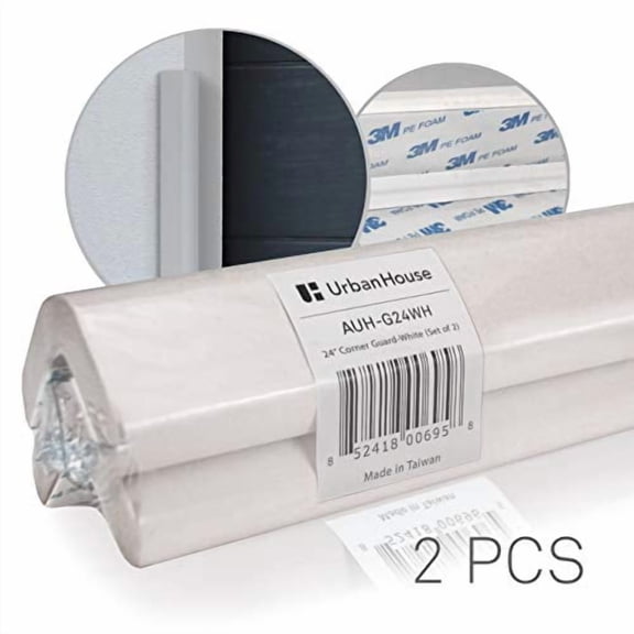 urbanhouse (2-Pack High-Density Corner Guard Edge Protector & Bumper for Parking Garages, Workshops, Baby Proofing Walls and Furniture - Neutral White, 24 Inches.