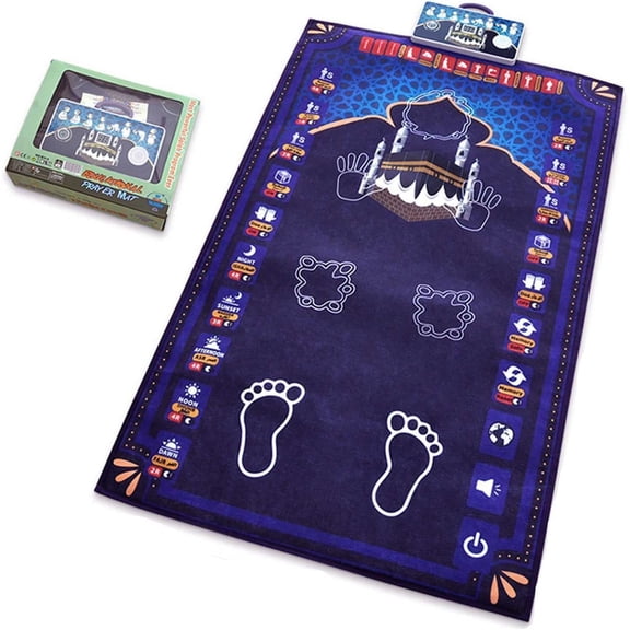 urns Foldable Smart Intelligent Muslim Prayer Rug - Electronic Islamic Prayer Carpet Mat, Adult/Kids, Blue, Medium, Machine-Made Cotton, Non Slip, Spot Clean Only