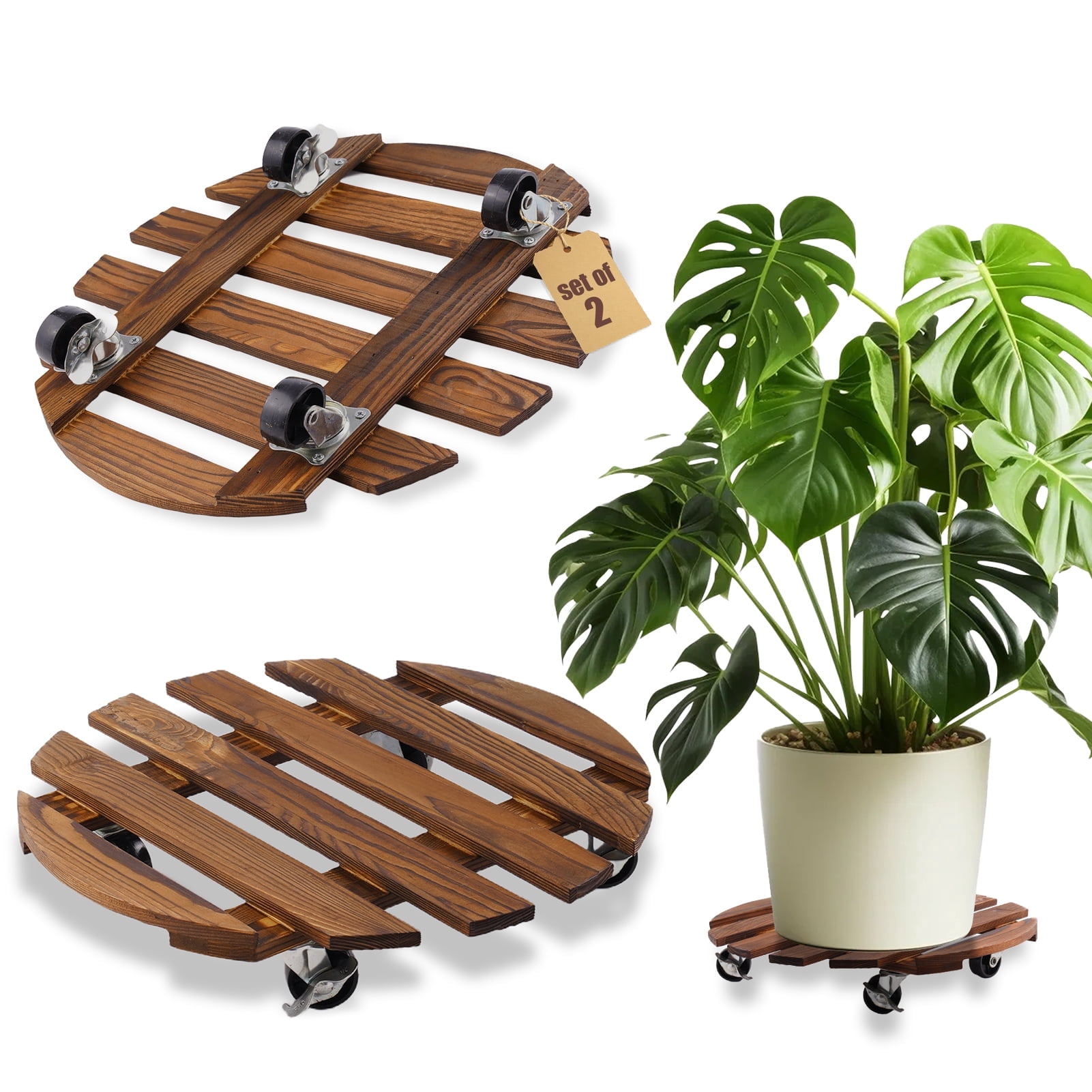 urorentea 2 Pack 16inch Wooden Plant Caddy with 4 Wheels, Heavy Duty ...