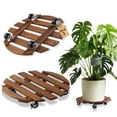 thumbnail image 1 of urorentea 2 Pack 16inch Wooden Plant Caddy with 4 Wheels, Heavy Duty Round Plant Dolly Rollers with Lockable Casters for Outdoor Indoor, Rolling Plant Stand for Large Plant Pots, Flower Pot, Patio, 1 of 8