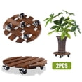 thumbnail image 1 of urorentea 2 Pack 16inch Wooden Plant Caddy with 5 Wheels, Rolling Plant Stand with 360° Caster Wheels, Thicken Wood Plant Dolly for Indoor Outdoor, Round Plant Rollers Tray for Large Plants & Pots, 1 of 7
