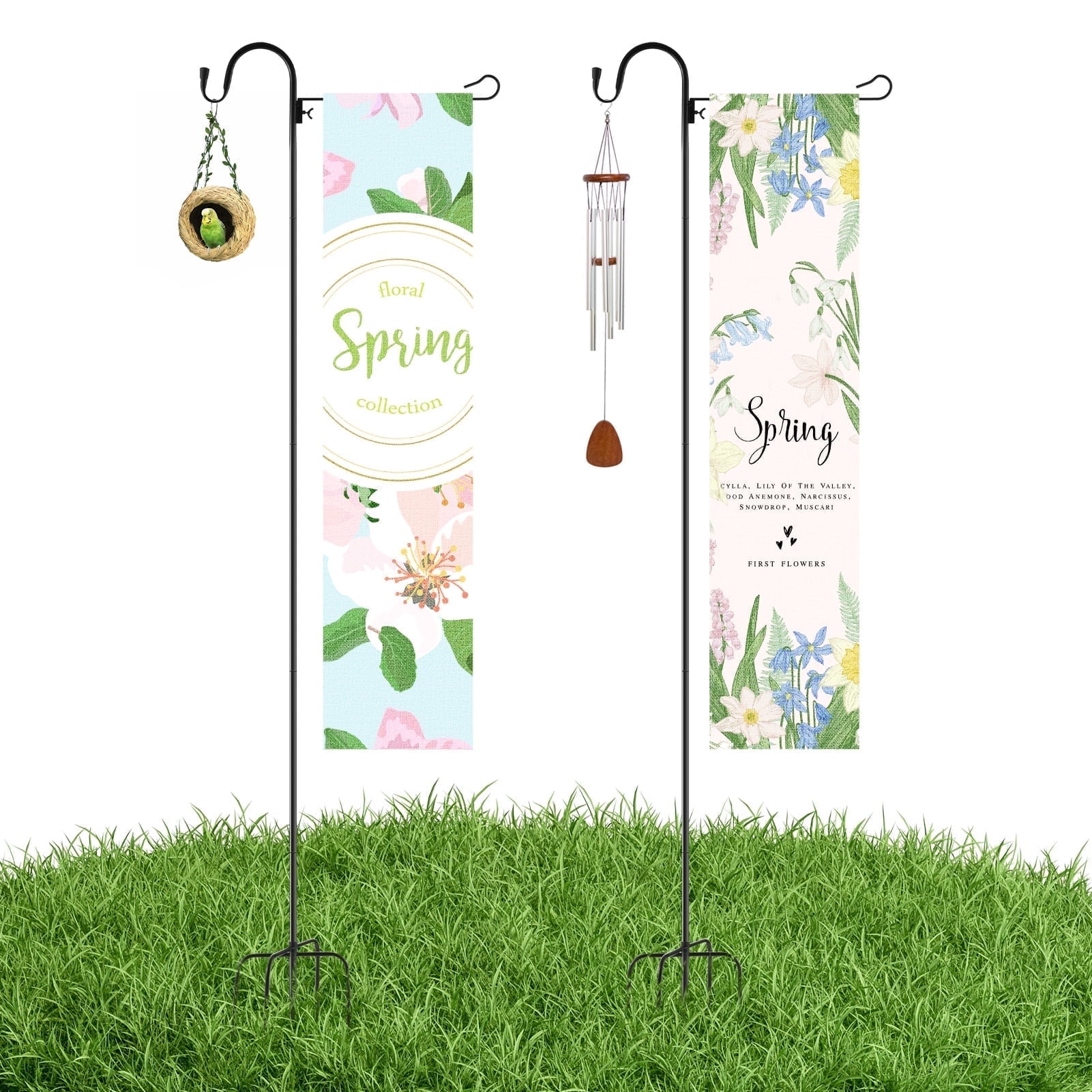 urorentea 2 Pack Shepherds Hooks for Outdoor, 70 inch Shepherds Hooks Bird Feeder Pole with Flag Holder, 5 Prong Base Adjustable Shepherd Hook Garden Pole