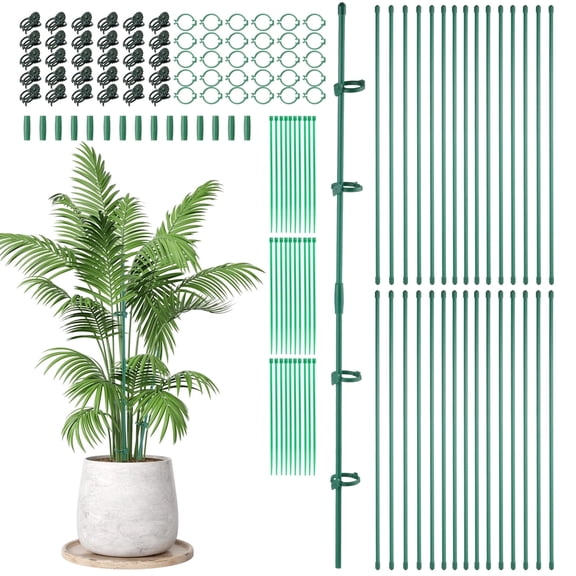 urorentea 30 Pack Plant Support Stakes, 17" Height Adjustable Garden Stakes Kit with Clips, Connectors & Ties, Durable Plant Support Kit for Indoor/Outdoor Orchid, Tomato, Flowers