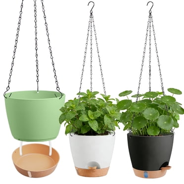 urorentea 3 Pack 10 Inch Self-Watering Hanging Planters, with Visible and Removable Saucer, Watering Lip, Drainage Holes, Hanging Flower Pot for Indoor&Outdoor Plants