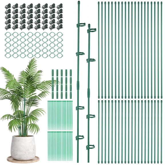 urorentea 40 Pcs Plant Support Stakes Set, Includes 11" and 17" Height-Adjustable Garden Stakes with Clips, Ties & Connecting Pipes, for Indoor Outdoor Tomatoes, Peppers and Flowers