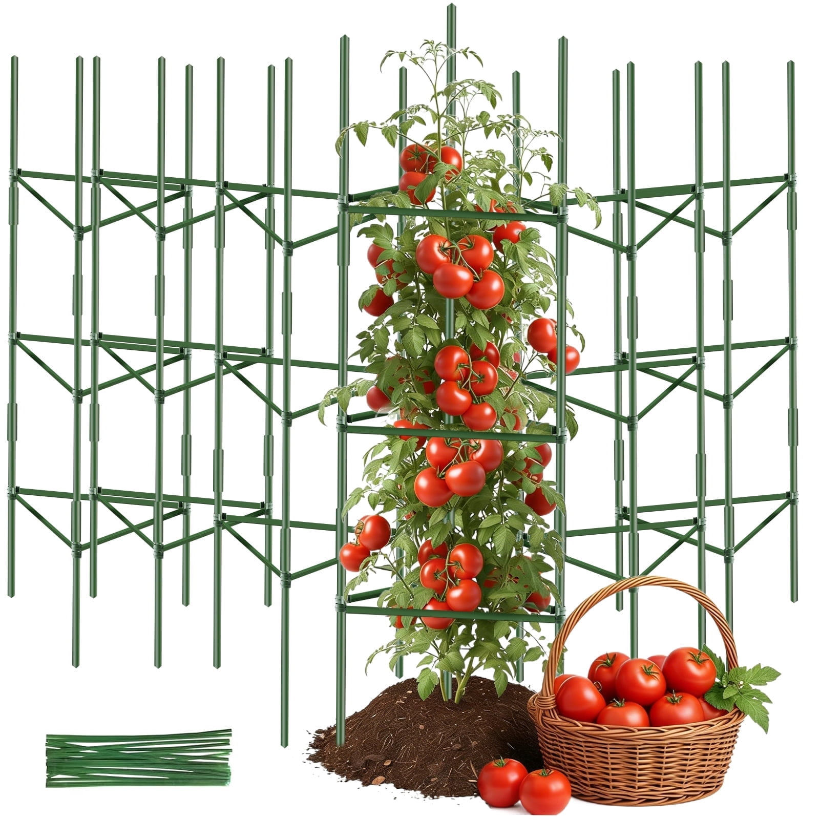 urorentea 6 Pack Tomato Cages for Garden, Heavy Duty Adjustable Tall Up to 48In Metal Plant Support for Raised Garden Bed Outdoor Climbing Plants Vegetables Flowers, Upgraded Connector